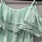 A Byer A. Byer Women's Baby Doll Teal Turquoise Open Cold Shoulder Blouse Top Shirt M Photo 2