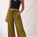 ZARA  Olive Green Wide-Leg Drawstring Pants Photo 0