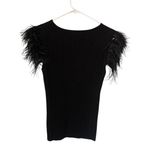 Sioni Feather Trim Ribbed Knit Top Sz M Black Size M Photo 2