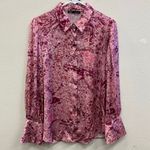 ZARA  pink satin abstract print button-down blouse with bishop sleeves Large 740 Photo 1