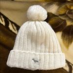 PINK - Victoria's Secret Victoria’s secret PINK Cable Knit White Fluffy Inside Pom Pom Beanie Photo 0