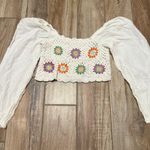 Aerie  Flower Crochet Crop Long Sleeve Top Photo 4