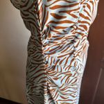 ZARA | Baby Blue and Brown Zebra V Neck Cocktail Dress with Slit | Size Small Photo 1