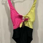 No Boundaries Cute textured tie front neon cut out swim suit one piece pool beach Photo 0