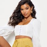 Pretty Little Thing PLT | White Puff Sleeve Corset Detail Crop Top Photo 0