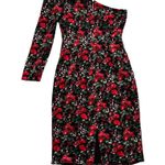 Club Monaco Red Rose Floral Velvet One Sleeve Sheath Dress Fancy Party Women’s 0 Photo 2