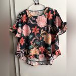 Double Take Floral Green pink Flutter Sleeve Top Small Photo 1