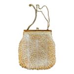 Vintage ivory sequined beaded evening bag gold kisslock chain strap glam retro Photo 1