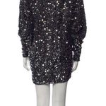 Rotate Birger Christensen Masha V-Neck Black Silver Sequin Dress Paillette sz M Photo 2