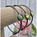 None Gunmetal & Green Bead Station Bangle Bracelets Set Lot of 3 Photo 2