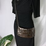 Kate Landry Shiny Platinum Pleated Clutch Chain Crossbody or Shoulder 10X6 Photo 1