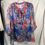 Maggie Barnes‎ Catherines 3X Sheer Blouse Tank Set Paisley Floral Button Front Blue Photo 14