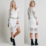 Free People  Ivory Luna Lace Dress Boho Festival Crochet Midi Women’s Size Small Photo 3