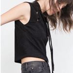 ZARA Slit Front Cap Sleeve Cropped Tie Neck Top Black Size Small 5410/234/800 Photo 1