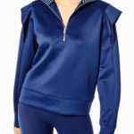Addison Bay  Womens Quarter Zip Layered Shoulder Poplar Pullover Navy Medium NWT‎ Photo 0