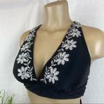 Aqua Couture Black & White Embroidered Floral Halter Bikini Swim Top L Size L Photo 1