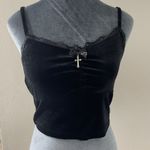 Romwe Camisole Black Velvet And Lace Sexy Goth With Metal Cross Size Medium Photo 2
