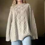 LIONESS  Gigi Knit Oversized Grey Cable Knit Sweater Beige Size M Photo 3
