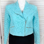 Cato Lace Full Zip Cropped Boho Moto Jacket Turquoise Teal Blue Large Photo 0