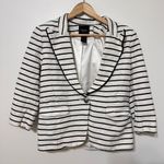 Smythe Stripe Linen Blend Blazer Size 12 Women’s Nautical Casual Black White Photo 1