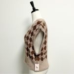 Sincerely Jules Brown Beige Diamonds Harlequin Fuzzy V Neck Pullover Vest Medium Photo 3