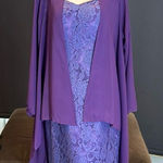 Women’s Tea Length Purple Dress Matching Chiffon Jacket Corset Back Size 14 NWT Photo 0