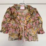 Selkie Paperdoll Floral Blouse Top Bow Tie Jardin De Fleurs Silk Pink Size L Photo 2