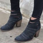 Free People  Hybrid Charcoal Gray Nubuck Leather Strappy Chunky Heeled Booties 37 Photo 0