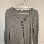Cable & Gauge  V-Neck Pullover Sweater Gray Ribbed Photo 2
