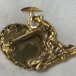 Rare Charming Vintage Tigers Eye Man Mining Gold Tome Pin Brooch Gold Photo 4