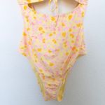 No Boundaries  Womens One Piece Swimsuit Size M‎ Yellow Pink Cutout Y2K Coquette Photo 3