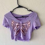 SheIn purple short sleeve butterfly crop top shirt Photo 0