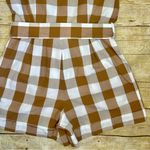Anthropologie Whit Two Tan Gingham Check Tie Waist Romper Photo 8