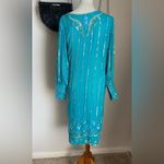 Sister Max Beaded Art Deco 20s Sequin Long Sleeve Dress, Size Large Blue Photo 7