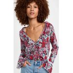 Free People Intimately Red Floral Ruffle Lace Thong Bodysuit Top Long Sleeve S Photo 2