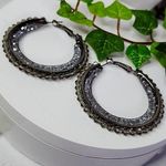 Gunmetal Hoop Earrings with Mesh Filled Crystals and Smokey Grey Stones Black Photo 0