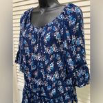 Fever Blouse Size Small Blue Floral Ruffle Crochet Elastic Hem 3/4 Sleeves Boho Photo 1