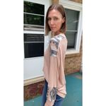 Vanilla Bay Tan Waffle Aztec Inset Shoulder Long Sleeve Top Women's SZ Large NWT Photo 2