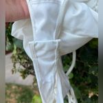 Forever 21  White Ruched Bodysuit with Puffed Sleeves Lace Up Back Detail Size M Photo 2