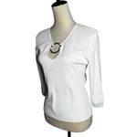 Cable & Gauge White Ring Cutout Stretch Knit Top M | Y2K Minimalist Clean Girl Photo 3