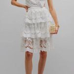 Farm Rio  $280 White Richilier Cotton Mini Halter XL Dress Lace Tiered NEW Photo 0