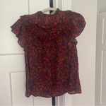 SEA NY Ilana Ikat Navy Red Flutter Sleeve Top Shirt Blouse Ruffle Size M Photo 5