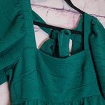 Free People  VIOLET MINI DRESS PUFF SLEEVES TIE BACK EMERALD GREEN SMALL Photo 2
