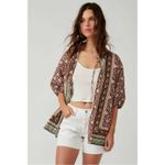 Free People  Bohemian Retro 70s Border Batik Button Down Kimono Shirt Medium Photo 12