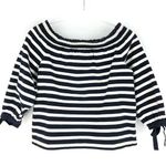 J.Crew Off the Shoulder Navy and White Striped Top with Tie Sleeve Detail S Photo 0