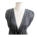 Carol Little 100% Linen Tunic Black Beaded Deep V Neckline XL Party Cocktail Photo 3