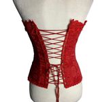 Fredericks Hollywood Dream Sweetheart Corset 32 Red Jacquard Lace Hook Closure Photo 4
