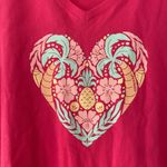 Life is Good Hot Pink Crusher Tee Tropical Heart V-Neck Women's size Large Photo 3