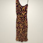 Nicole Miller Maxi Dress One-Shoulder Tie Waist Burgundy/Yellow/Black W 14 NWT Photo 1