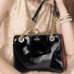 Kate Spade New York Journal Darcy Black Patent Leather Hand Bag Gold Chain Strap Photo 0